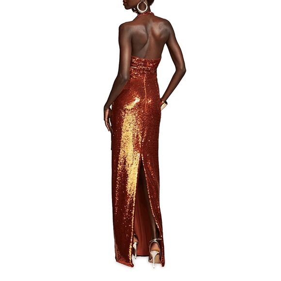 Halston Mio Sequin Halterneck Gown Size US2 $595 - Picture 2 of 12